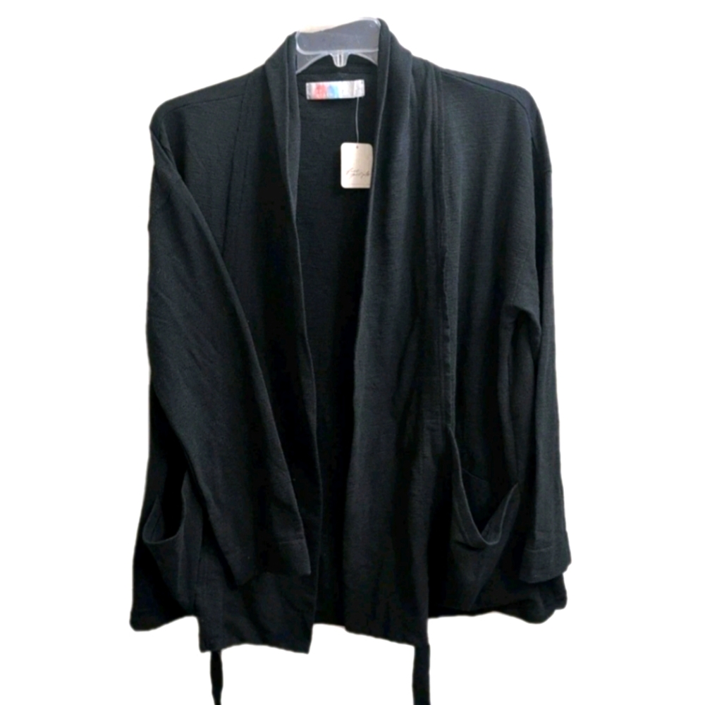 NWT Free People FP Beach Oversized Black Cardigan Pockets Open Women Small